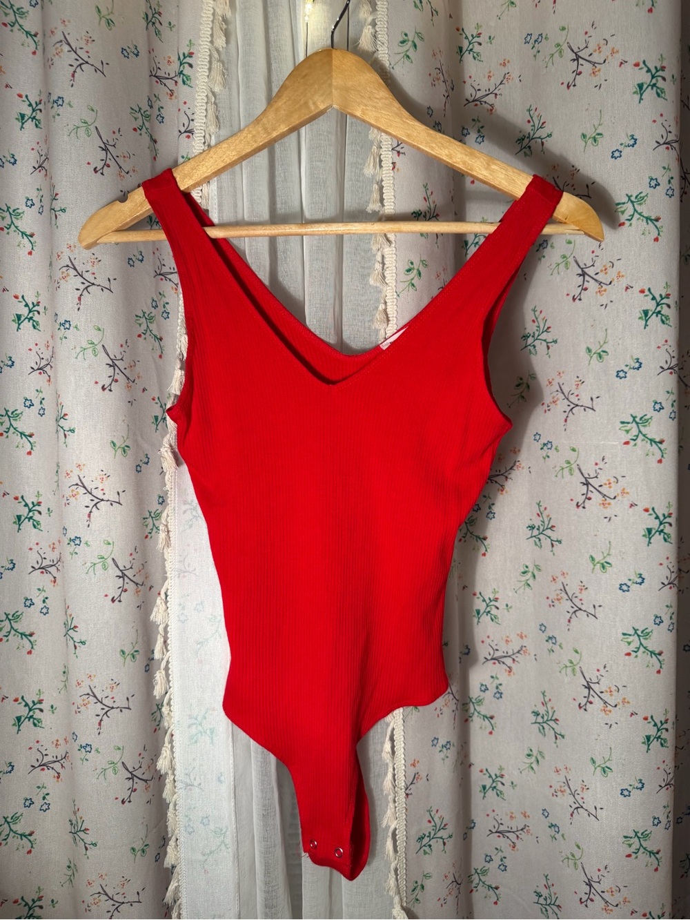 Garage Red Ribbed V-Neck Bodysuit